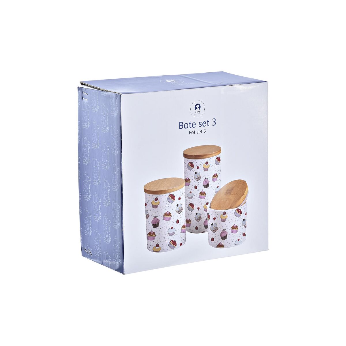 Conjunto de 3 Potes DKD Home Decor Natural Branco Multicolor Bambu Grés 10 x 10 x 17 cm Cupcake